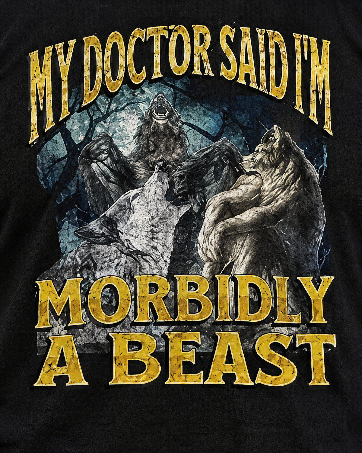 Morbidly A Beast werewolf tee - print close-up